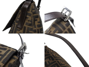 FENDI フェンディ マンマバケット ショルダーバッグ ズッカ柄 コットンキャンバス レザー ブラウン シルバー金具 美品 中古 4b007496