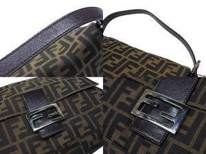 FENDI フェンディ マンマバケット ショルダーバッグ ズッカ柄 コットンキャンバス レザー ブラウン シルバー金具 美品 中古 4b007496