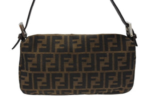極美品 FENDI フェンディ マンマバケット ワンショルダーバッグ 26424 ズッカ柄 キャンバス レザー ブラウン シルバー金具 中古 4b007497