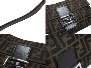 極美品 FENDI フェンディ マンマバケット ワンショルダーバッグ 26424 ズッカ柄 キャンバス レザー ブラウン シルバー金具 中古 4b007497