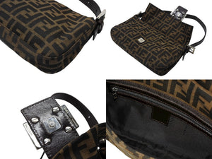 極美品 FENDI フェンディ マンマバケット ワンショルダーバッグ 26424 ズッカ柄 キャンバス レザー ブラウン シルバー金具 中古 4b007497