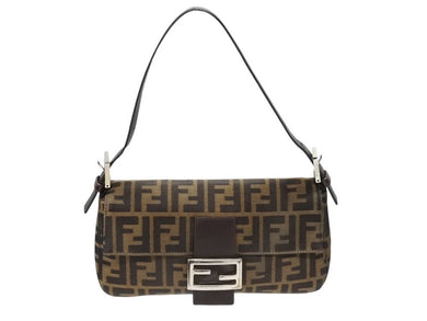 FENDI フェンディ マンマバケット ワンショルダーバッグ 26424 ズッカ柄 キャンバス レザー ブラウン シルバー金具 美品 中古 4b007498