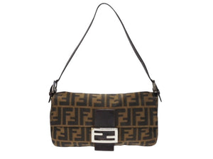 FENDI フェンディ マンマバケット ワンショルダーバッグ 26424 ズッカ柄 キャンバス レザー ブラウン シルバー金具 美品 中古 4b007499