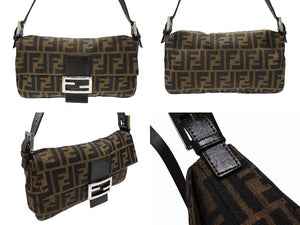 FENDI フェンディ マンマバケット ワンショルダーバッグ 26424 ズッカ柄 キャンバス レザー ブラウン シルバー金具 美品 中古 4b007499
