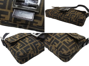 FENDI フェンディ マンマバケット ワンショルダーバッグ 26424 ズッカ柄 キャンバス レザー ブラウン シルバー金具 美品 中古 4b007499
