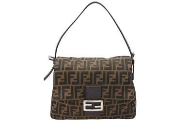 極美品 FENDI フェンディ マンマバケット ワンショルダーバッグ 肩掛け 26325 カーキ ベージュ キャンバス レザー 中古 4b007500