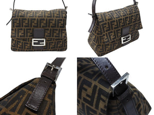 極美品 FENDI フェンディ マンマバケット ワンショルダーバッグ 肩掛け 26325 カーキ ベージュ キャンバス レザー 中古 4b007500