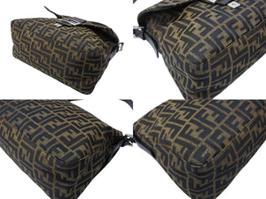 極美品 FENDI フェンディ マンマバケット ワンショルダーバッグ 肩掛け 26325 カーキ ベージュ キャンバス レザー 中古 4b007500