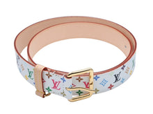 Load image into Gallery viewer, 新品未使用 LOUIS VUITTON ルイヴィトン ベルト サンチュール キャレ M8981 モノグラムマルチカラー PVC ロゴ 村上隆 90/36 中古 4b007511