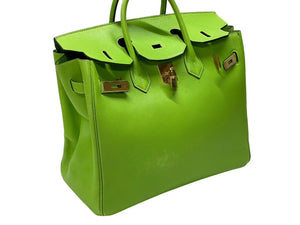 エルメス HERMES オータクロア 32 ハンドバッグ グリーン アップル ヴォーガリバー ゴールド金具 口A刻印 美品 中古 4b007512
