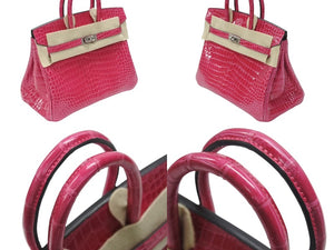 未使用 HERMES エルメス BIRKIN バーキン25 ハンドバッグ ポロサス ローズシェヘラザード シルバー金具 U刻印 2022年製 中古 4b007513