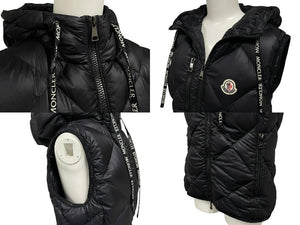 極美品 MONCLER モンクレール SUCREX GILET ダウンベスト F10931A53700 C0381 ブラック ナイロン フード 2 中古 4b007518