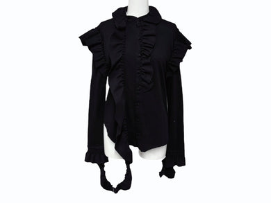 極美品 VETEMENTS ヴェトモン 長袖シャツ フリル WE64SH200B ポルトガル製 コットン ブラック サイズS 中古 4b007525
