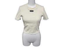 Load image into Gallery viewer, 極美品 MIU MIU ミュウミュウ レース 装飾半袖 Tシャツ XS リブニット MJN580 ブランド ロゴ アイボリー コットン 中古 4b007529