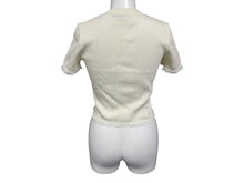 Load image into Gallery viewer, 極美品 MIU MIU ミュウミュウ レース 装飾半袖 Tシャツ XS リブニット MJN580 ブランド ロゴ アイボリー コットン 中古 4b007529