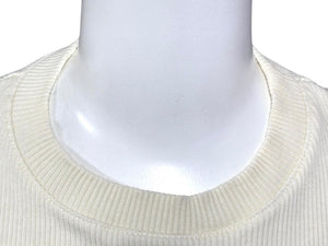 極美品 MIU MIU ミュウミュウ レース 装飾半袖 Tシャツ XS リブニット MJN580 ブランド ロゴ アイボリー コットン 中古 4b007529
