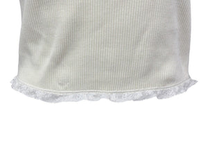 極美品 MIU MIU ミュウミュウ レース 装飾半袖 Tシャツ XS リブニット MJN580 ブランド ロゴ アイボリー コットン 中古 4b007529