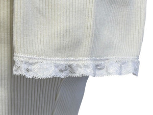 極美品 MIU MIU ミュウミュウ レース 装飾半袖 Tシャツ XS リブニット MJN580 ブランド ロゴ アイボリー コットン 中古 4b007529