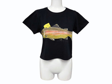 新品未使用 KAPITAL キャピタル 20/-天竺 クロップドT(トラウト1匹PECKISH RAINBOWYpt) Tシャツ K2508SC001 ブラック サイズ1 中古 4b007550