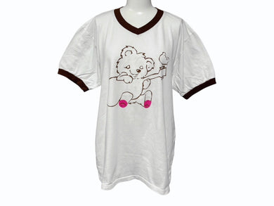 新品未使用 KAPITAL キャピタル 20/-天竺 VネックリンガーT(リトルベア&ハーモニーpt) Tシャツ K2502SC017 ホワイト ブラウン サイズ3 中古 4b007552