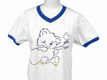Load image into Gallery viewer, 新品未使用 KAPITAL キャピタル 20/-天竺 VネックリンガーT(リトルベア&amp;ハーモニーpt) Tシャツ K2502SC017 ブルー サイズ1 中古 4b007554