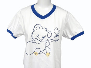新品未使用 KAPITAL キャピタル 20/-天竺 VネックリンガーT(リトルベア&ハーモニーpt) Tシャツ K2502SC017 ブルー サイズ1 中古 4b007554