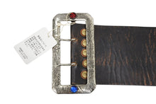 Load image into Gallery viewer, 新品未使用 KAPITAL キャピタル オイルレザーディスコバックルワイドベルト K1709XG560BLK ブラウン レザー スタッズ 4b007562