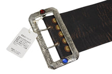 Load image into Gallery viewer, 新品未使用 KAPITAL キャピタル オイルレザーディスコバックルワイドベルト K1709XG560BLK ブラウン レザー スタッズ 4b007562