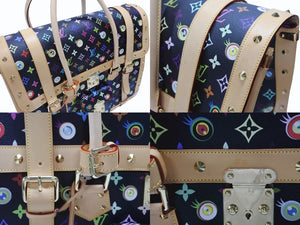 新品同様 LOUIS VUITTON × 村上隆 ルイヴィトン ハンドバッグ サックジギャンティック M92056 ブラック マルチ 中古 4b007566