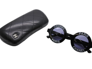 極美品 CHANEL シャネル VINTAGE ヴィンテージ ラウンドサングラス 01945 ココマーク ブラック ホワイト プラスチック 中古 4b007567