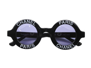 極美品 CHANEL シャネル VINTAGE ヴィンテージ ラウンドサングラス 01945 ココマーク ブラック ホワイト プラスチック 中古 4b007567