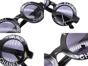 極美品 CHANEL シャネル VINTAGE ヴィンテージ ラウンドサングラス 01945 ココマーク ブラック ホワイト プラスチック 中古 4b007567