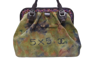 極美品 CHANEL シャネル エンブロイダリー グラフィティ がま口 ハンドバッグ カーキ A92791 アンティークシルバー金具 中古 4b007569