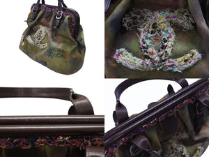 極美品 CHANEL シャネル エンブロイダリー グラフィティ がま口 ハンドバッグ カーキ A92791 アンティークシルバー金具 中古 4b007569
