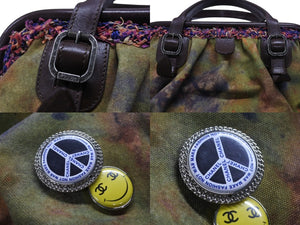 極美品 CHANEL シャネル エンブロイダリー グラフィティ がま口 ハンドバッグ カーキ A92791 アンティークシルバー金具 中古 4b007569