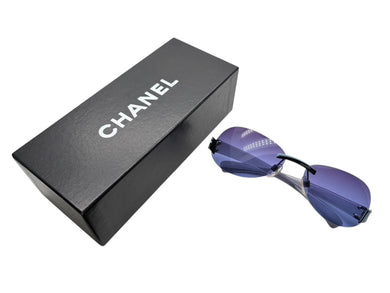 CHANEL シャネル サングラス サイドココマーク パープルレンズ イタリア製 4037 メタリックブルー金具 美品 中古 4b007574