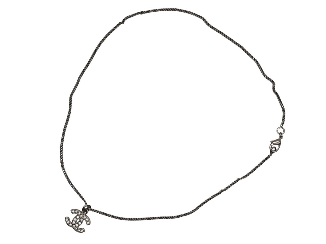 極美品 CHANEL シャネル ラインストーン ココマーク ネックレス 09V刻印 重量5.0g シルバー金具 中古 4b007577