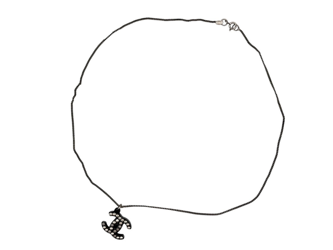 CHANEL シャネル ココマーク ラインストーン ネックレス 05P刻印 重量6.0g ブラック シルバー金具 美品 中古 4b007578