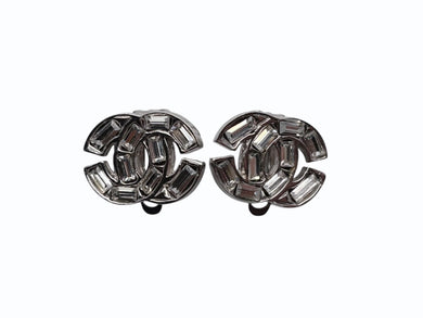 極美品 CHANEL シャネル ココマーク ラインストーン シルバー 両耳 イヤリング 01P刻印 重量7.0g シルバー金具 中古 4b007584