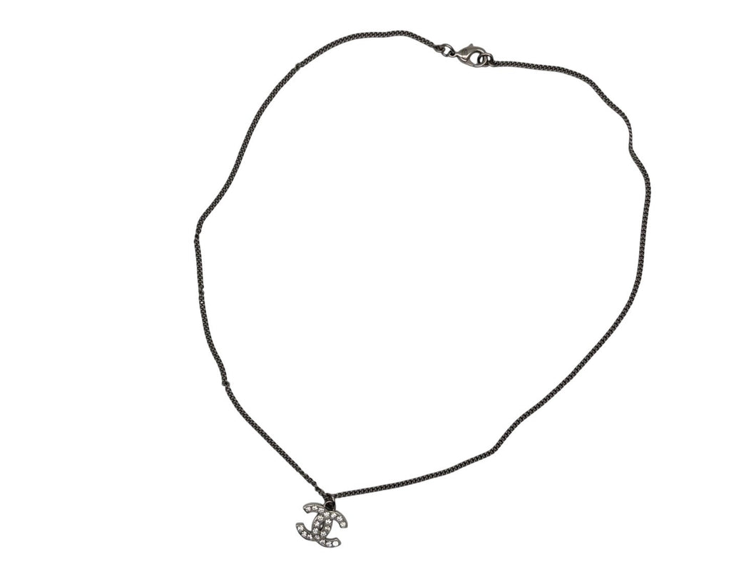 CHANEL シャネル ココマーク ラインストーン ネックレス 重量4.9g F14V刻印 メタル シルバー 美品 中古 4b007585