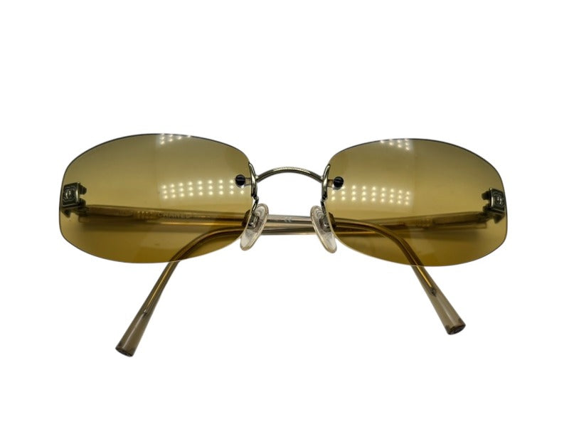 極美品 CHANEL シャネル リムレス サングラス ココマーク イタリア製 プラスチック カーキ 中古 4b007586