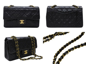 極美品 CHANEL シャネル マトラッセ23 Wフラップ Wチェーンショルダーバッグ A01113 2番台 ココマーク ラムスキン ブラック 中古 4b007593