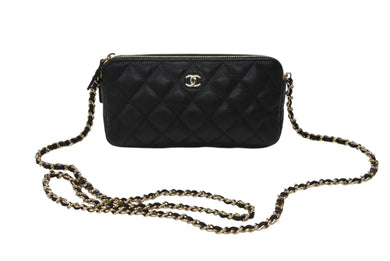 新品未使用 CHANEL シャネル チェーンショルダーウォレット A82527 28番台 キャビアスキン ココマーク ブラック ゴールド金具 中古 4b007594