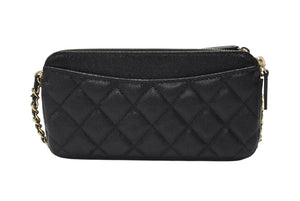 新品未使用 CHANEL シャネル チェーンショルダーウォレット A82527 28番台 キャビアスキン ココマーク ブラック ゴールド金具 中古 4b007594