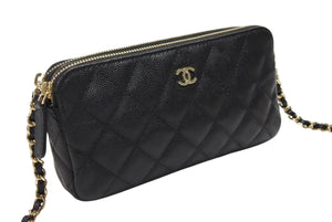 新品未使用 CHANEL シャネル チェーンショルダーウォレット A82527 28番台 キャビアスキン ココマーク ブラック ゴールド金具 中古 4b007594