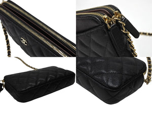 新品未使用 CHANEL シャネル チェーンショルダーウォレット A82527 28番台 キャビアスキン ココマーク ブラック ゴールド金具 中古 4b007594