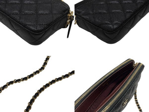新品未使用 CHANEL シャネル チェーンショルダーウォレット A82527 28番台 キャビアスキン ココマーク ブラック ゴールド金具 中古 4b007594