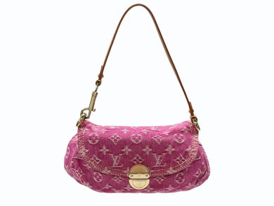 極美品 LOUIS VUITTON ルイヴィトン ミニプリーティ ワンショルダーバッグ M95216 モノグラム デニム ピンク 中古 4b007597
