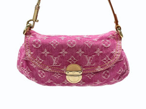 極美品 LOUIS VUITTON ルイヴィトン ミニプリーティ ワンショルダーバッグ M95216 モノグラム デニム ピンク 中古 4b007597