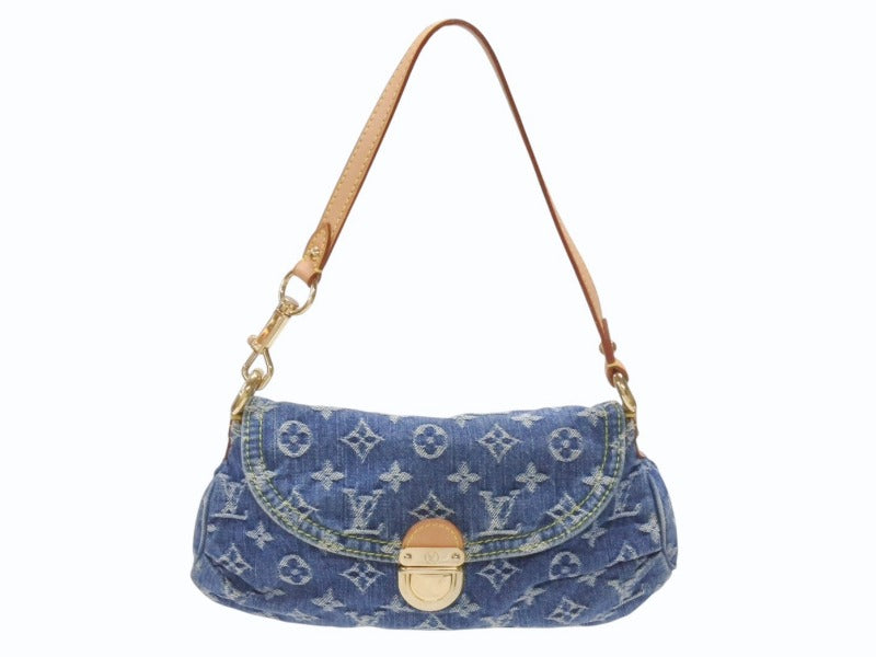 極美品 LOUIS VUITTON ルイヴィトン ミニプリーティ ハンドバッグ M95050 モノグラムデニム レザー ブルー 中古 4b007599